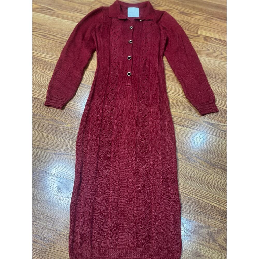 Markarian Burgundy Poesie Hearts Silk Mohair Blend Maxi Dress Size Small - Picture 12 of 15